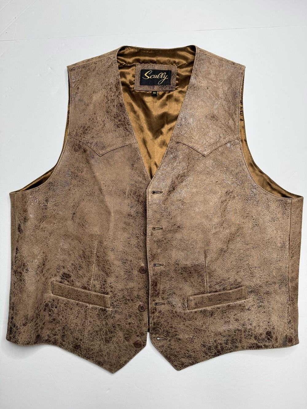 Scully Leather Vest Mens 46 Brown Distressed Western Cowboy Ranch Biker
